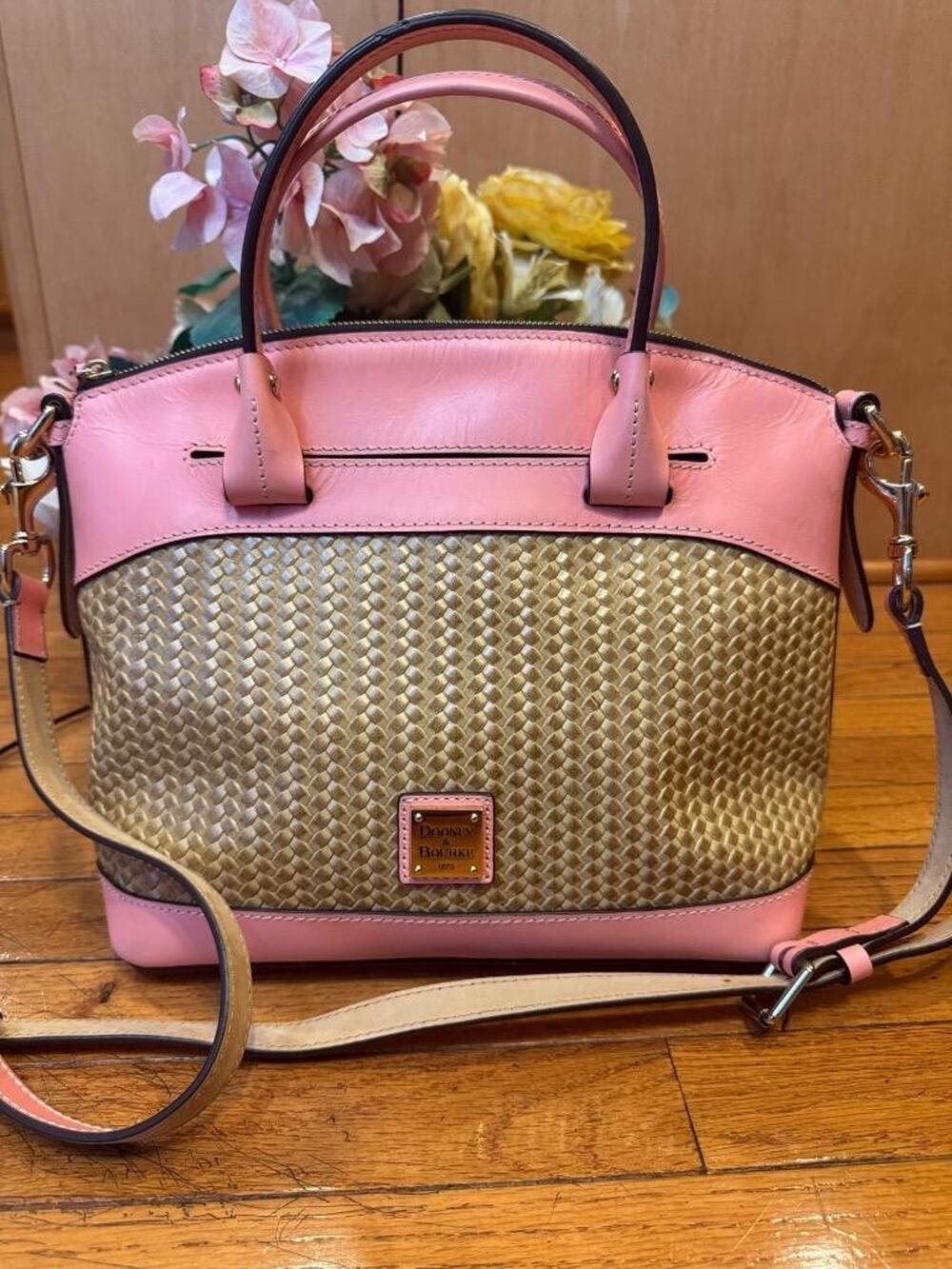 Dooney and Bourke Beacon Woven Domed Satchel in pink ( 300
